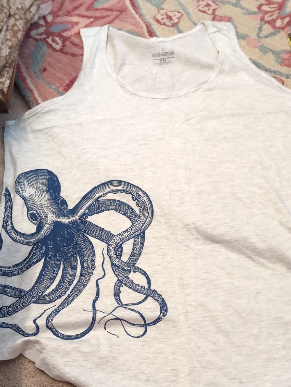 Light Gray Tank with Navy Octopus Print